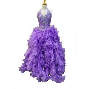 NEW LITTLE ROSIE girl's glitz long pageant dress in purple